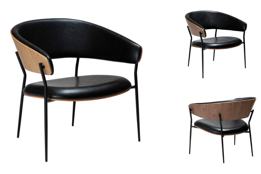 Lounge Καρέκλα Crib Vintage Black Leather / Oak Veneer