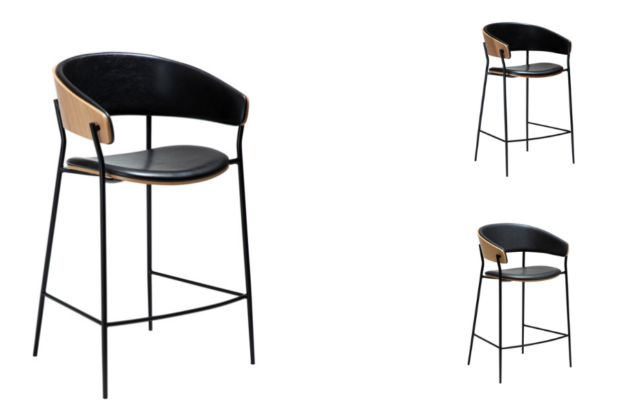 Σκαμπό Crib Vintage Black Leather / Oak Veneer